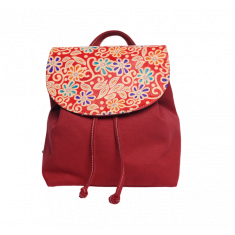 Small Backpack for Girls Kids and Teens - Red Canvas Leather Backpack- Hand painted Backpack - BK1 RED