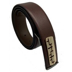 Brown Leather Belt with Designed Buckles - Business Evening Designer Wear -D5 Brown