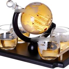 Globe Whisky Decanter - Wine Decanter & Glass Set  - Unique Ship Design from O-Home GD-035