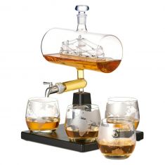Wine Decanter - Wine Decanter & Glass Set - Wine Decanter with Tap - Unique Ship Design from O-Home- GD-036