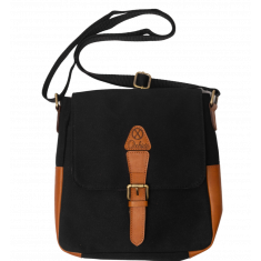 Canvas Leather Bag - messenger bag canvas - Black sling bag - Sling bag waterproof - Sling bag for men-Oxhide JG222 Black