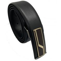 Black Leather Belt with Designed Buckles - Business Evening Designer Wear -D4 BLACK