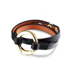 Oxhide Leather Bracelet-1 Gold Ring Black
