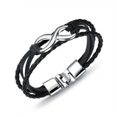 Oxhide Leather Infinity Braided Bracelet Black