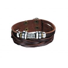 Oxhide Leather Bracelet Braided Brown with gun metal Hardware