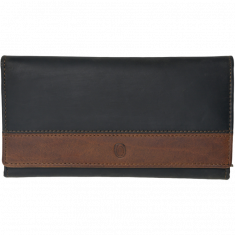 RFID long Wallet Men - Trifold Mens long Leather Wallet- Full Grain Leather Wallet - Black RFID Wallet - ER11 Black Oxhide