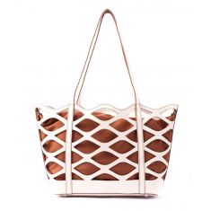 Real Leather Satchel in Leaf Cut Dual Shade Oxhide SDB2-WHITE