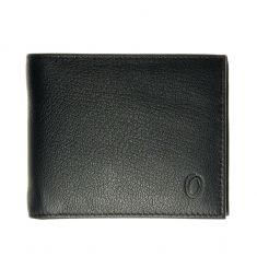 Wallet Men Black - Bifold Lucky  Wallet- Full Grain Leather Wallet with NO HOLE- Black Wallet - Oxhide 3851 Black