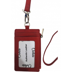 Oxhide Leather Lanyard / ID card holder Lanyard /Wallet/Leather - 4164 Red