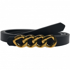 Belt Women 15mm width- Gold buckle Women belt in Full Grain Leather -Designer Ladies Leather Belt in Black Color - Oxhide D2