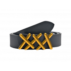 Belt Women 30mm width- Gold buckle Women belt in Full Grain Leather -Designer Ladies Leather Belt in Black Color - Oxhide D5 30MM