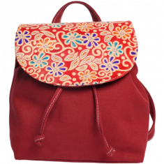 Small Backpack for Girls Kids and Teens - Red Canvas Leather Backpack- Hand painted Backpack - BK1 RED