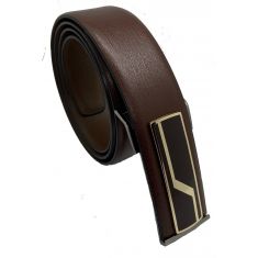 Brown Leather Belt with Designed Buckles - Business Evening Designer Wear -D4 Brown