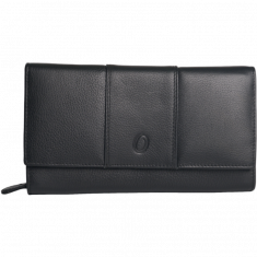 Leather Wallet Women - Lady Long Wallet - Cow Leather Wallet for Women - Leather Wallet With 18 Card slots - Oxhide J0013 Black