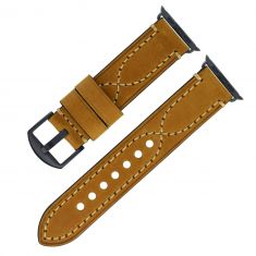 Leather Apple watch strap khakhi Contrast stitch 38,40,41 / 42,44,45 mm - OXHIDE