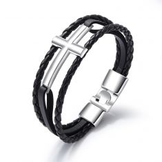 Oxhide Leather Cross Braided Bracelet Black