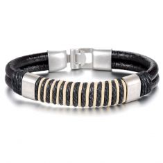 Oxhide Leather Bracelet Black and White stripes